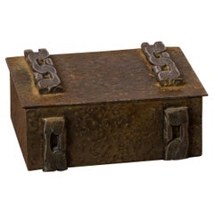 Curb Chain Brutalista "Martelé" Scatola decorativa in acciaio patinato - Francia anni '70