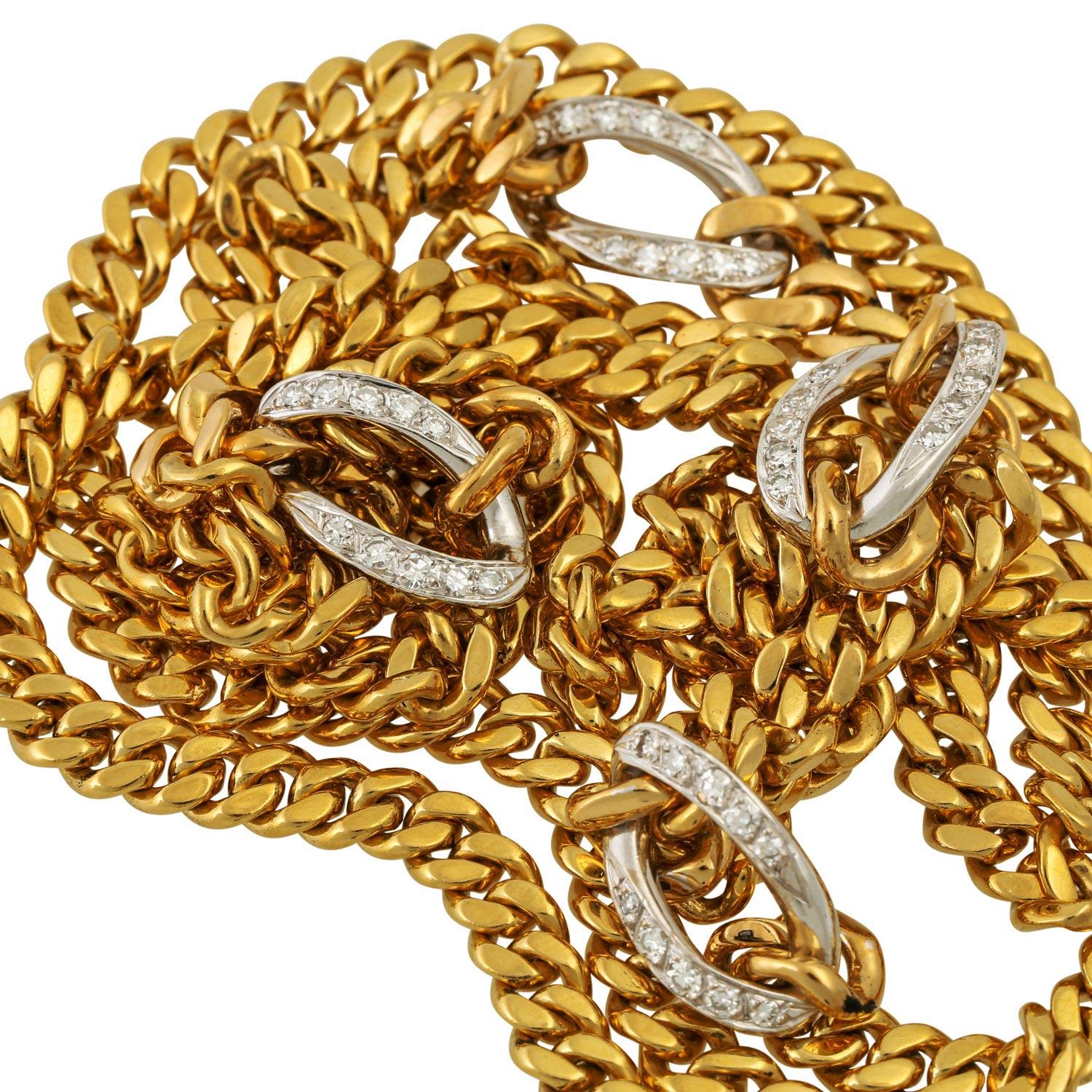 Women's Curb Chain with 40 Octagonal Diamonds For Sale