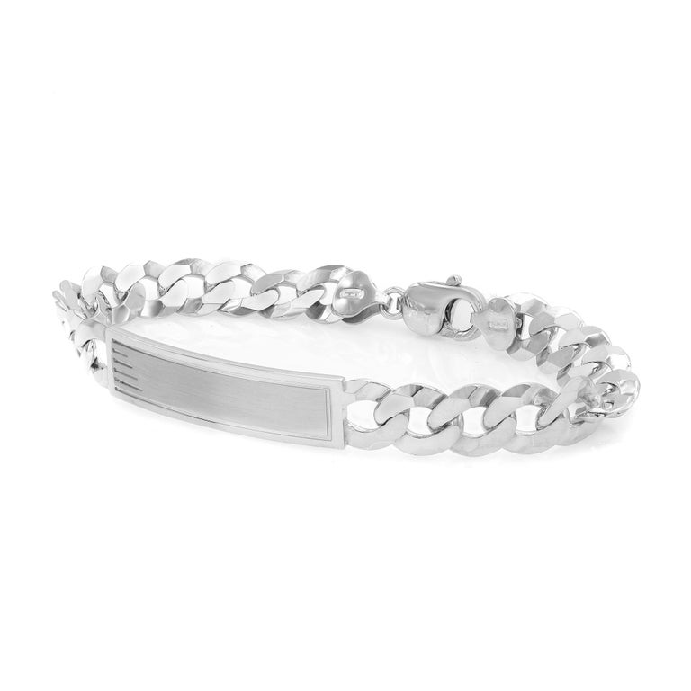 Curb Cuban Link Chain Mens ID Polished Bracelet 925 Sterling Silver For