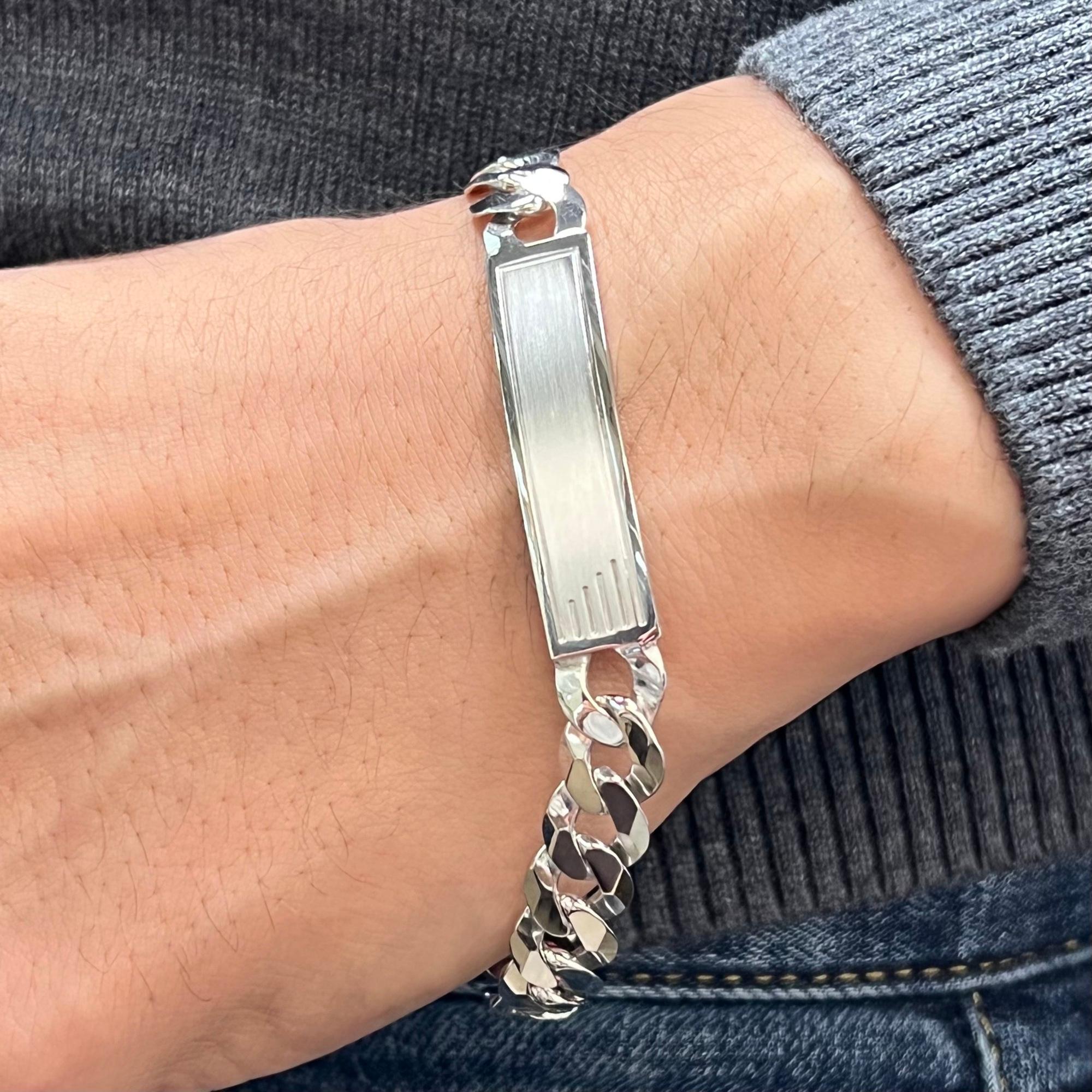 De los hombres Curb Cuban Link Chain Mens ID Pulsera pulida Plata de ley 925 en venta