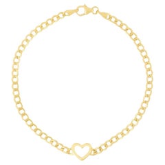 Curb Heart Chain Link Bracelet 14K Yellow Gold