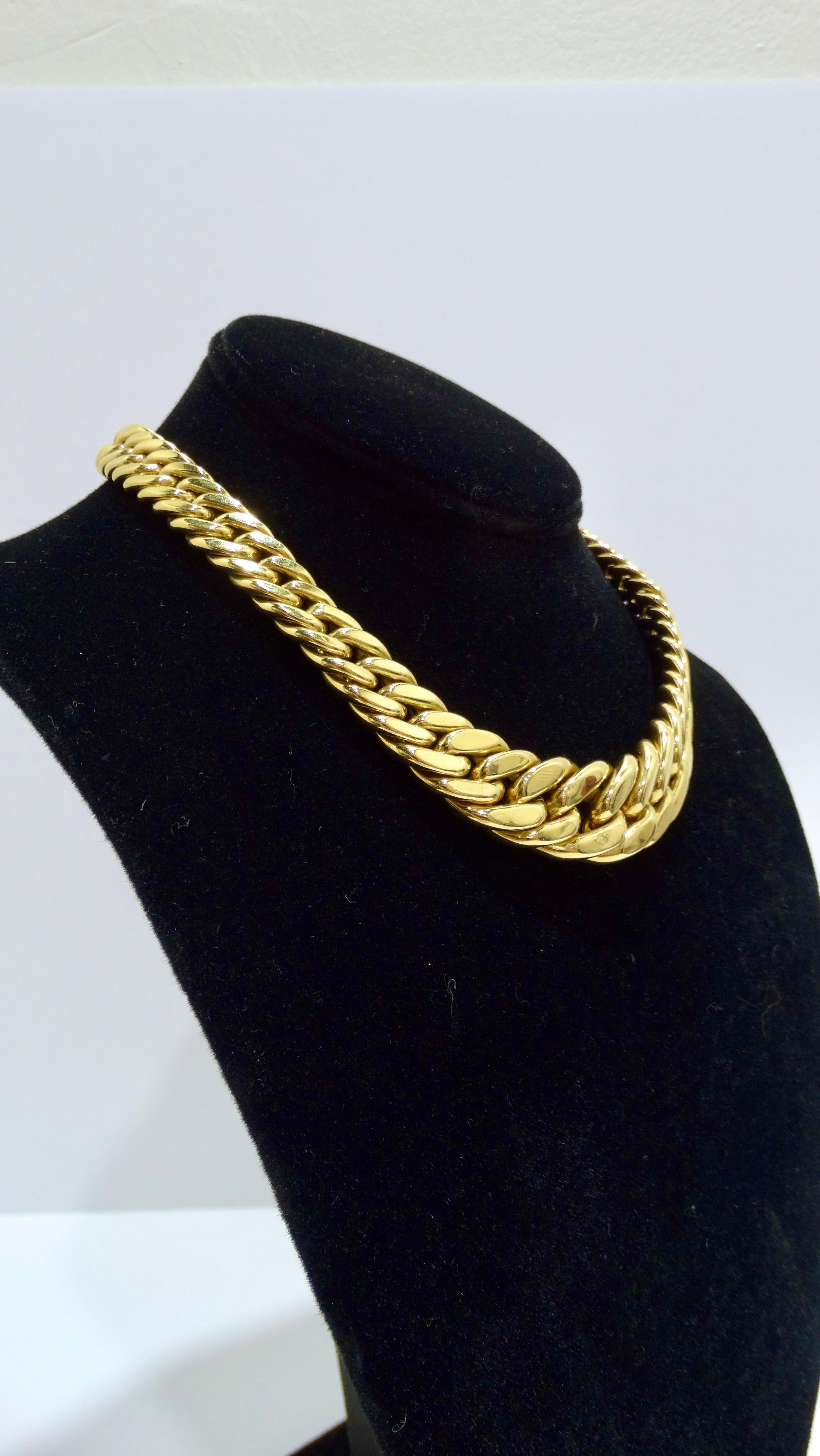 Women's or Men's Curb Link 18k Yellow Gold Flat Choker Necklace