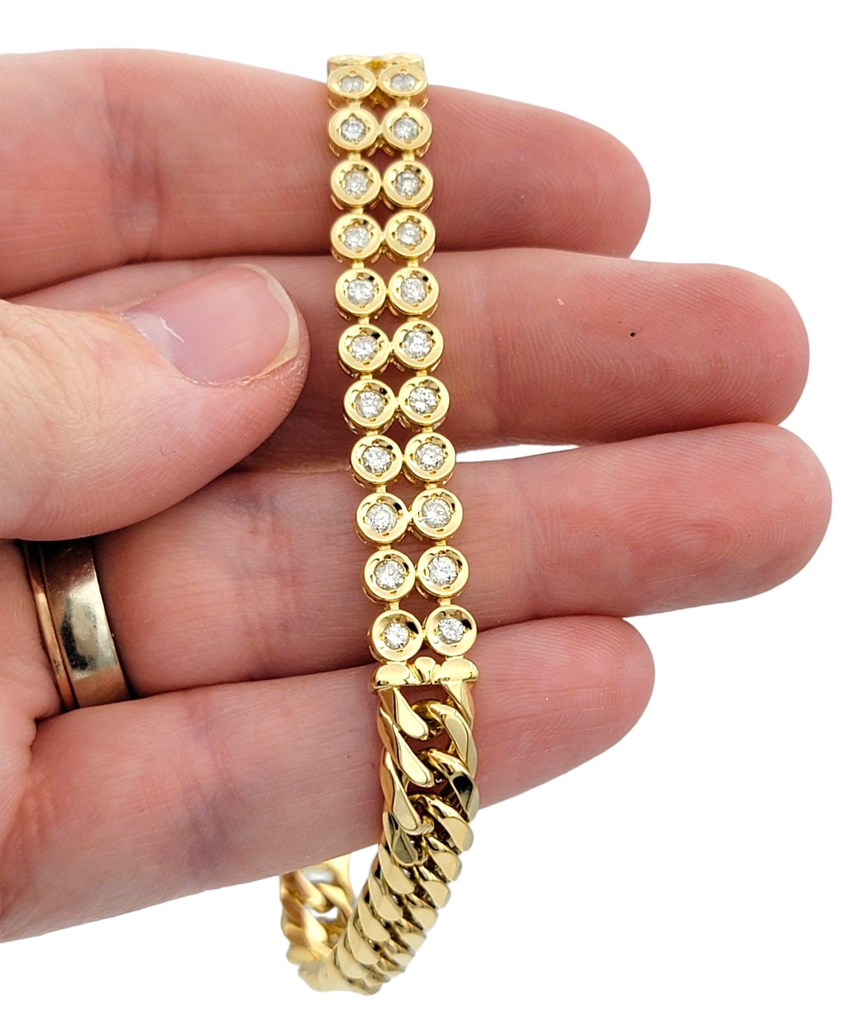 Curb Link Bracelet with Bezel Set Round Diamonds Set in 18 Karat Yellow Gold For Sale 2