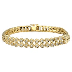 Bracelet à maillons courbés en or jaune 18 carats serti de diamants ronds sertis sur le chaton