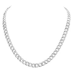 Curb Link Pave Diamond Necklace in 18k White Gold, Complete Pave Diamonds