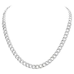 Curb Link Pave Diamond Necklace in 18k White Gold, Complete Pave Diamonds