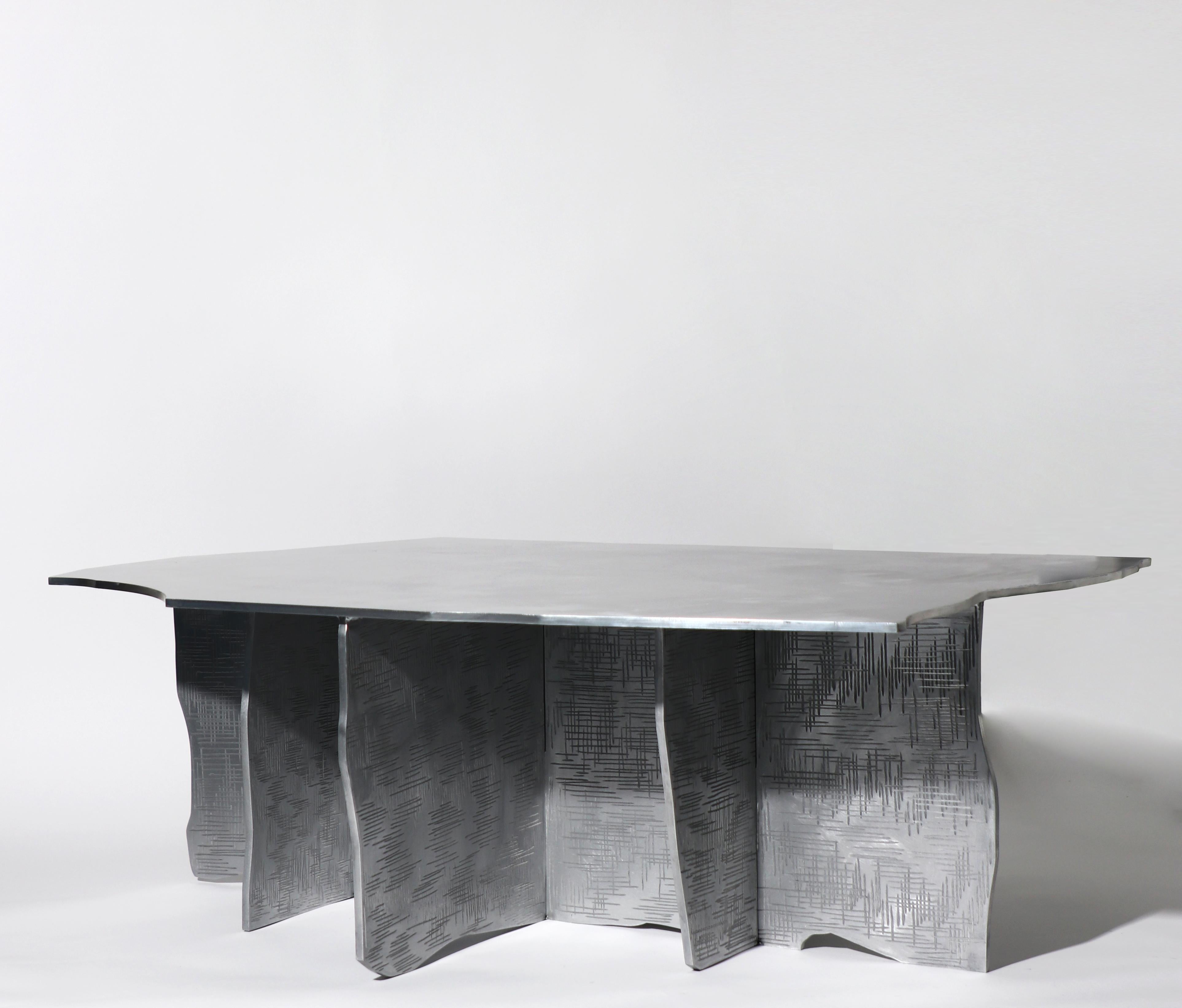 Cure 06 low table by Sundo Yoon
Dimensions: D 68 x W 95 x H 33 cm
Materials: Scratch and hand brushed on Aluminum.

Cure Series - Sundo Yoon
'The Cure Series is a series of works by designer Sundo Yoon based in Korea.
 The Cure series feels