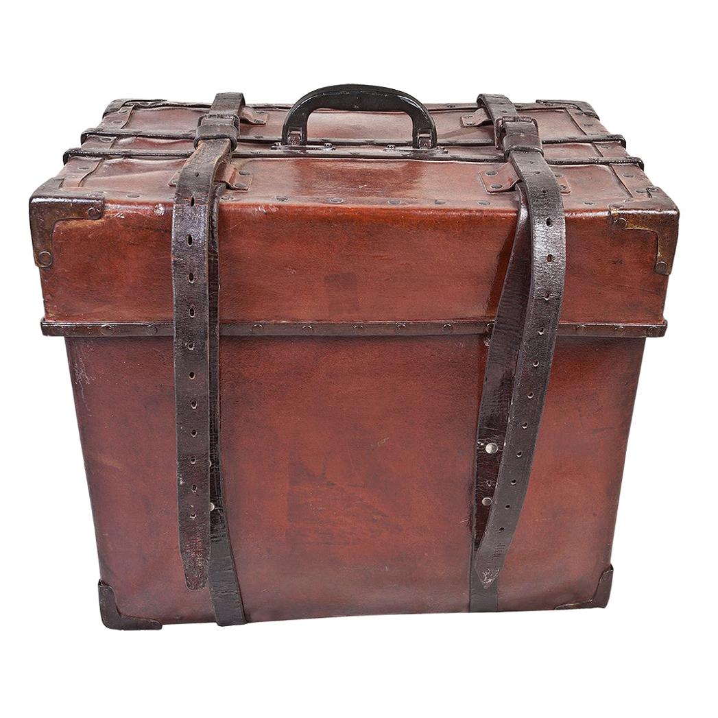 Cured Leather Steamer Luggage Trunk Early, 1900s