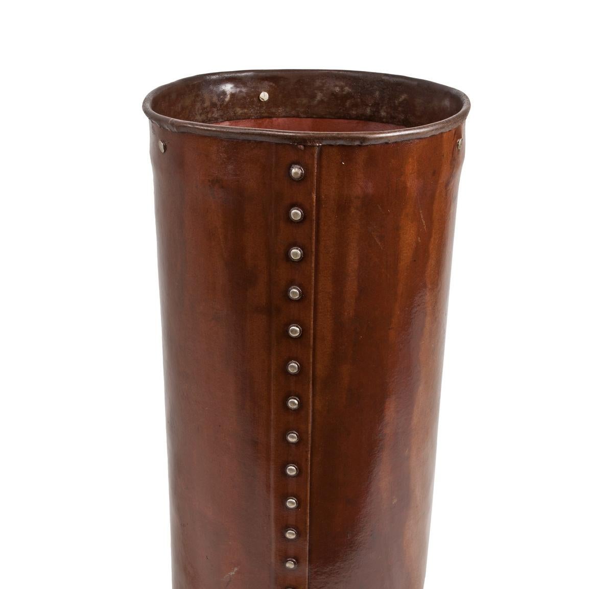 Cured Leather Umbrella Stand In Good Condition In Nantucket, MA
