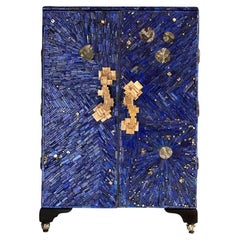 Unique Rectangular Deep Blue Brass Cabinet with Two Doors by Christopher Boots