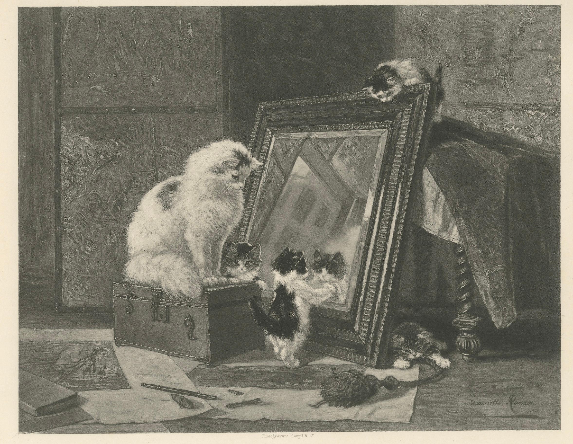 « Curiosity Reflected - Cats and Kittens par Henriette Ronner (1894) en vente 1