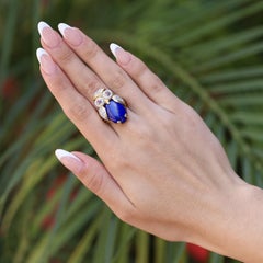 Curious 18k Gold Vintage Owl Ring Lapis Lazuli Diamond & Ruby