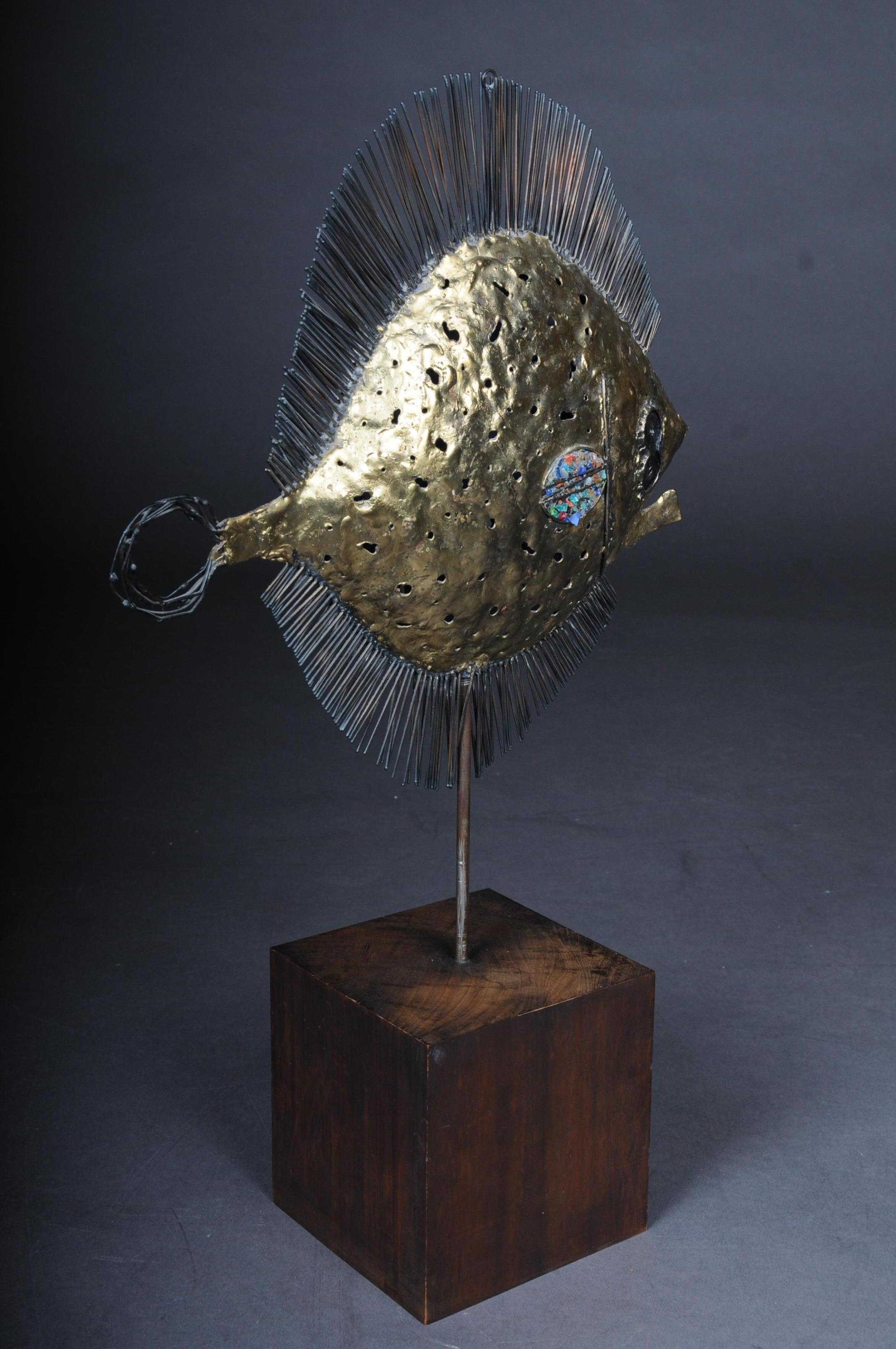 Curious and Decorative Puffer Fish Sculpture, Brass For Sale 5