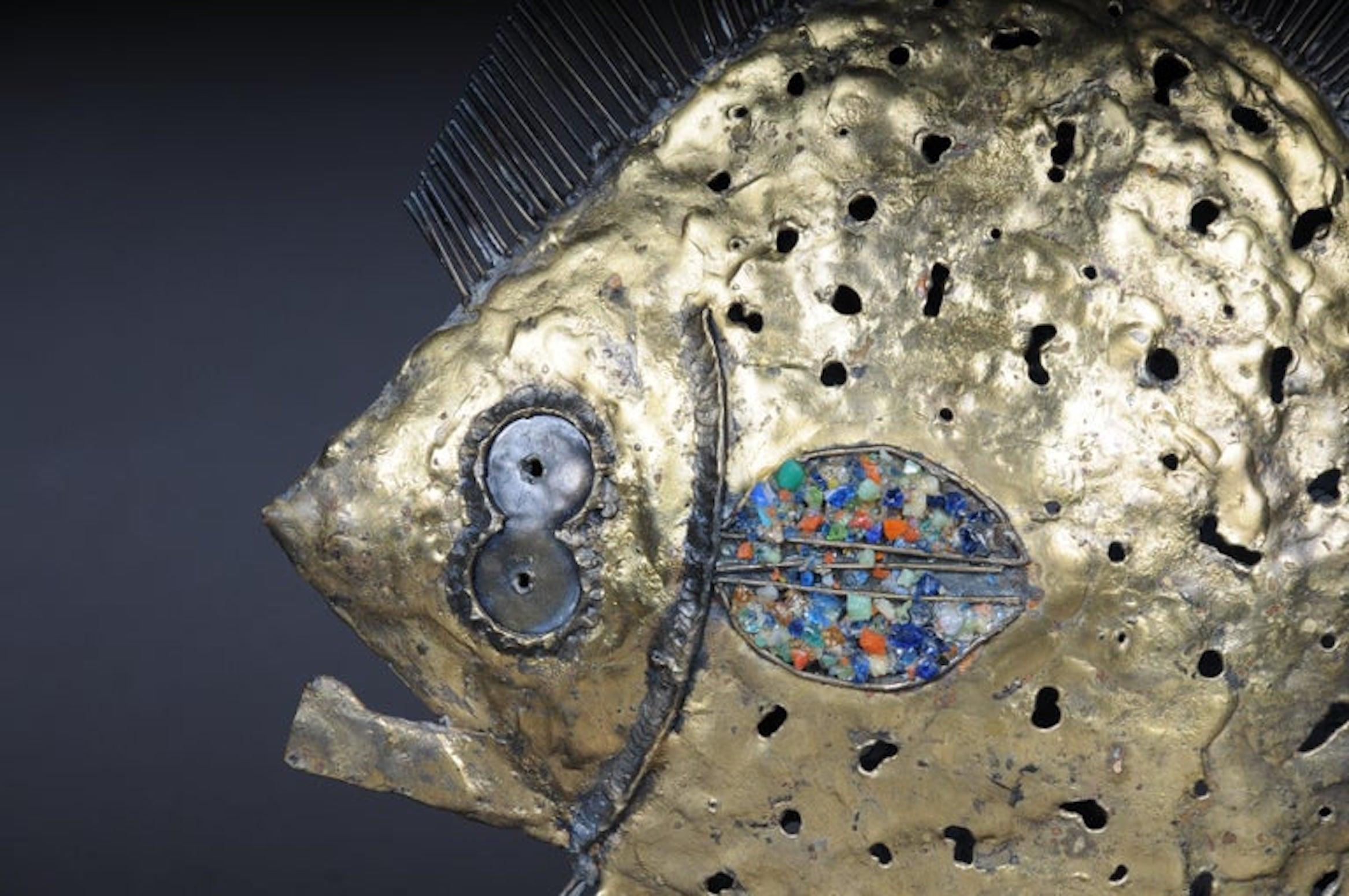 Tedesco Scultura di pesce palla curiosa e decorativa, ottone in vendita