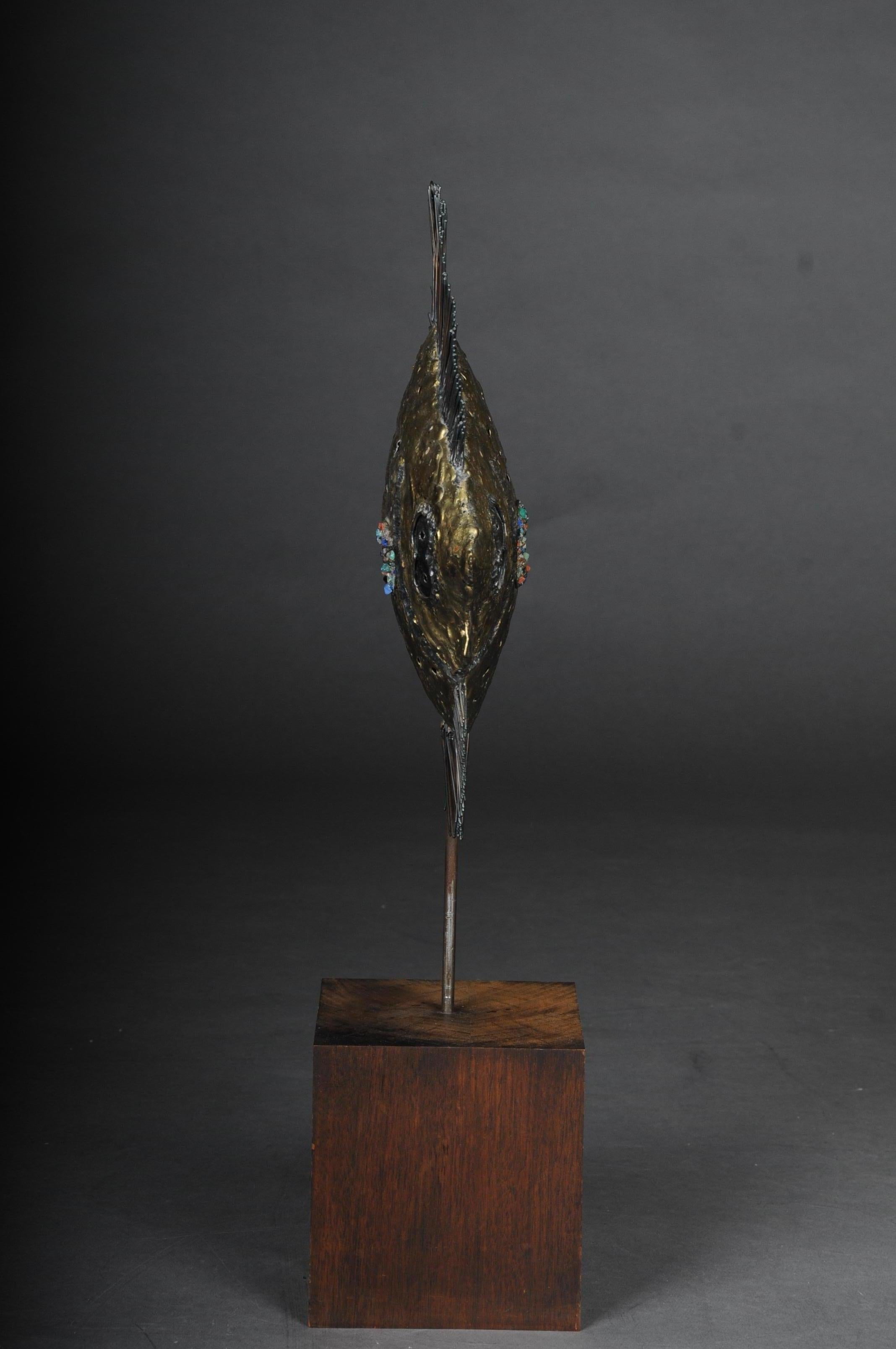 Sculpture de poisson chiffon curieuse et décorative en laiton 1