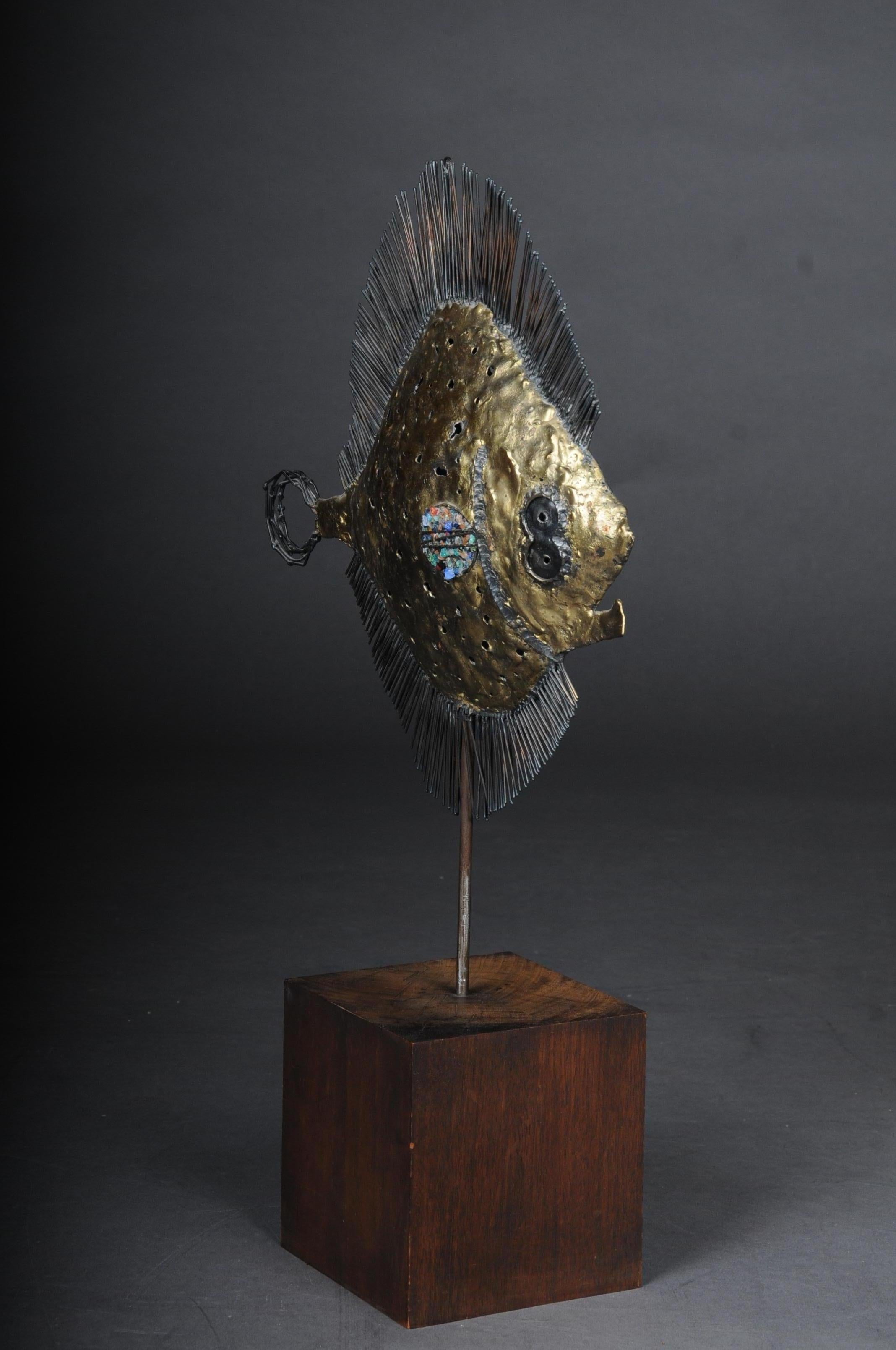 Sculpture de poisson chiffon curieuse et décorative en laiton 2