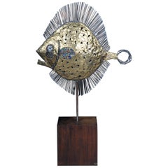 Vintage Curious and Decorative Puffer Fish Sculpture, Brass