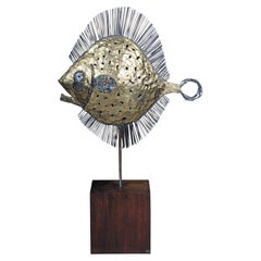 Curious and Decorative Puffer Fish Sculpture, Brass