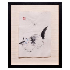 Peinture à la calligraphie « Curious Cat » à l'encre