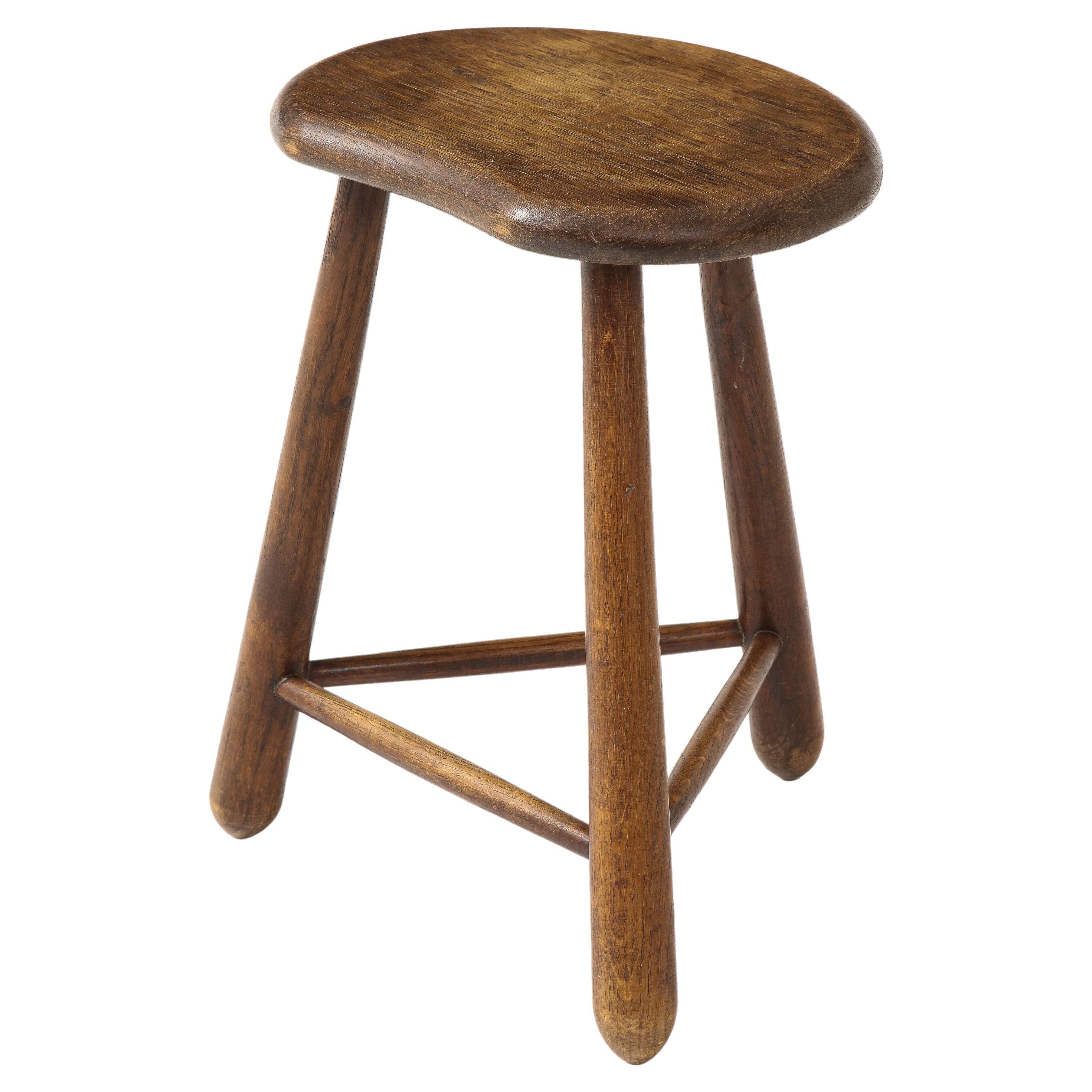Curious French Oak Stool, c. 1950