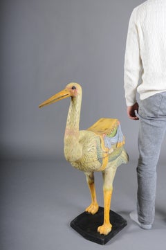 Curious Vintage Wooden Animal Figurin -Ostrich/Carousel, 1970s Hollywood Regency