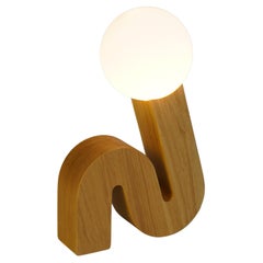 Curl, Contemporary Table Lamp 'White Oak, Glass Orb Shade, Led Bulb'