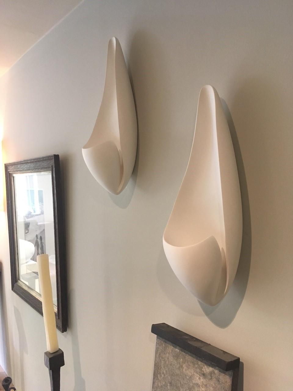 Organic Modern Curl Contemporary Wall-Mounted Sculpture in White Plaster, Hannah Woodhouse For Sale