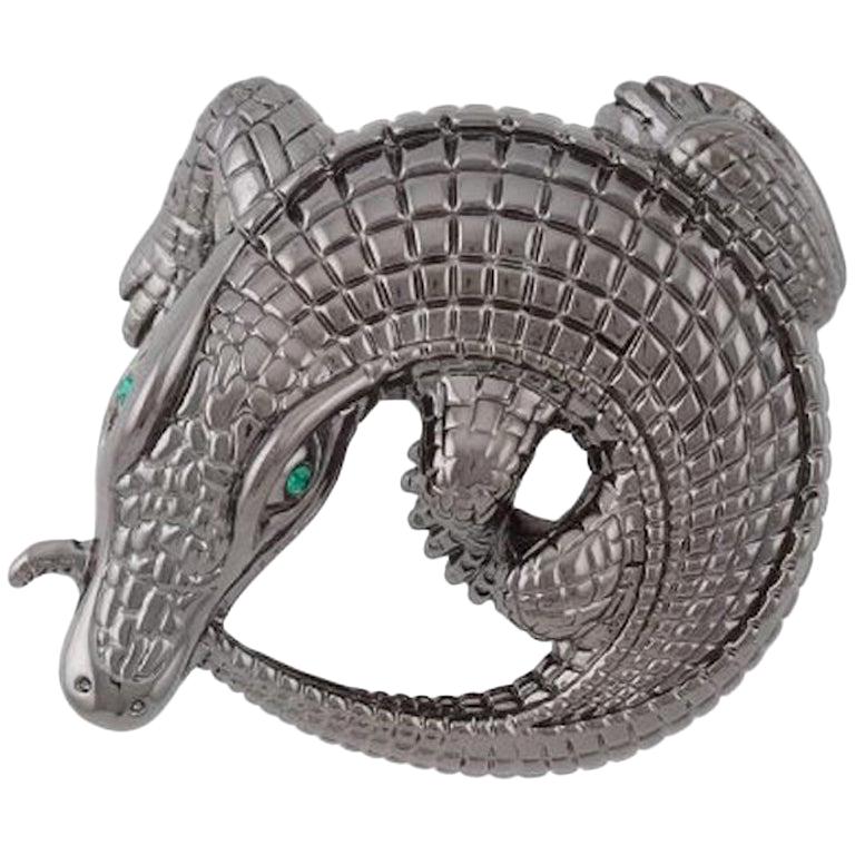 Curled Alligator Black Rhodium Plated Bronze Belt Buckle by John Landrum Bryant For Sale