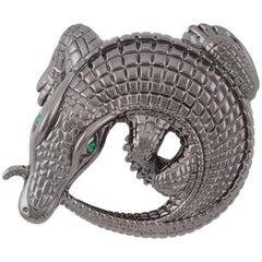 Curled Alligator Black Rhodium Plated Bronze Belt Buckle by John Landrum Bryant