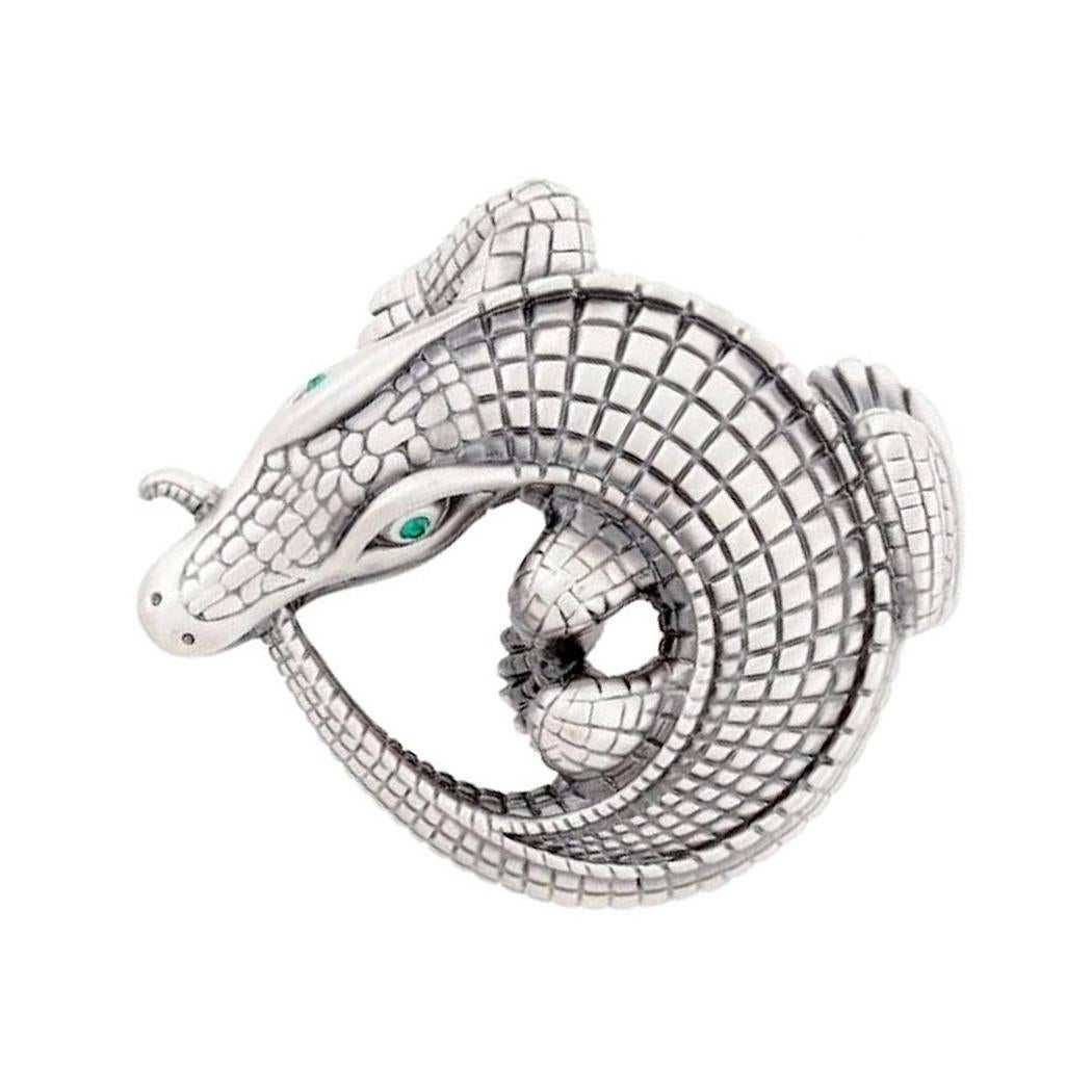 Contemporary Curled Alligator Silver Plated Belt Buckle by John Landrum Bryant