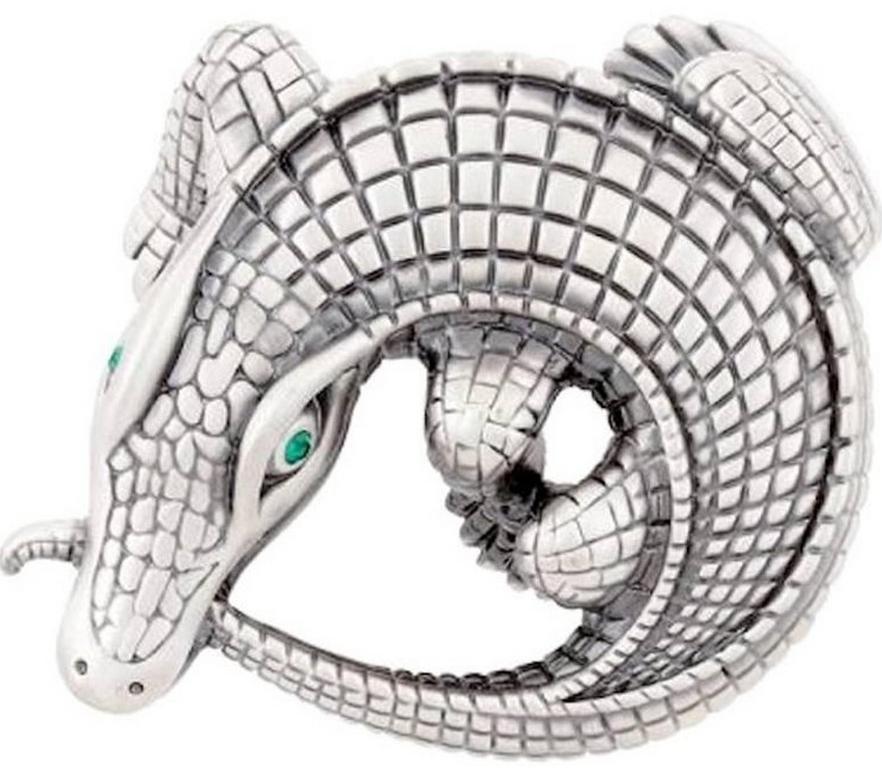 Curled Alligator Silver Plated Belt Buckle by John Landrum Bryant In New Condition In New York, NY