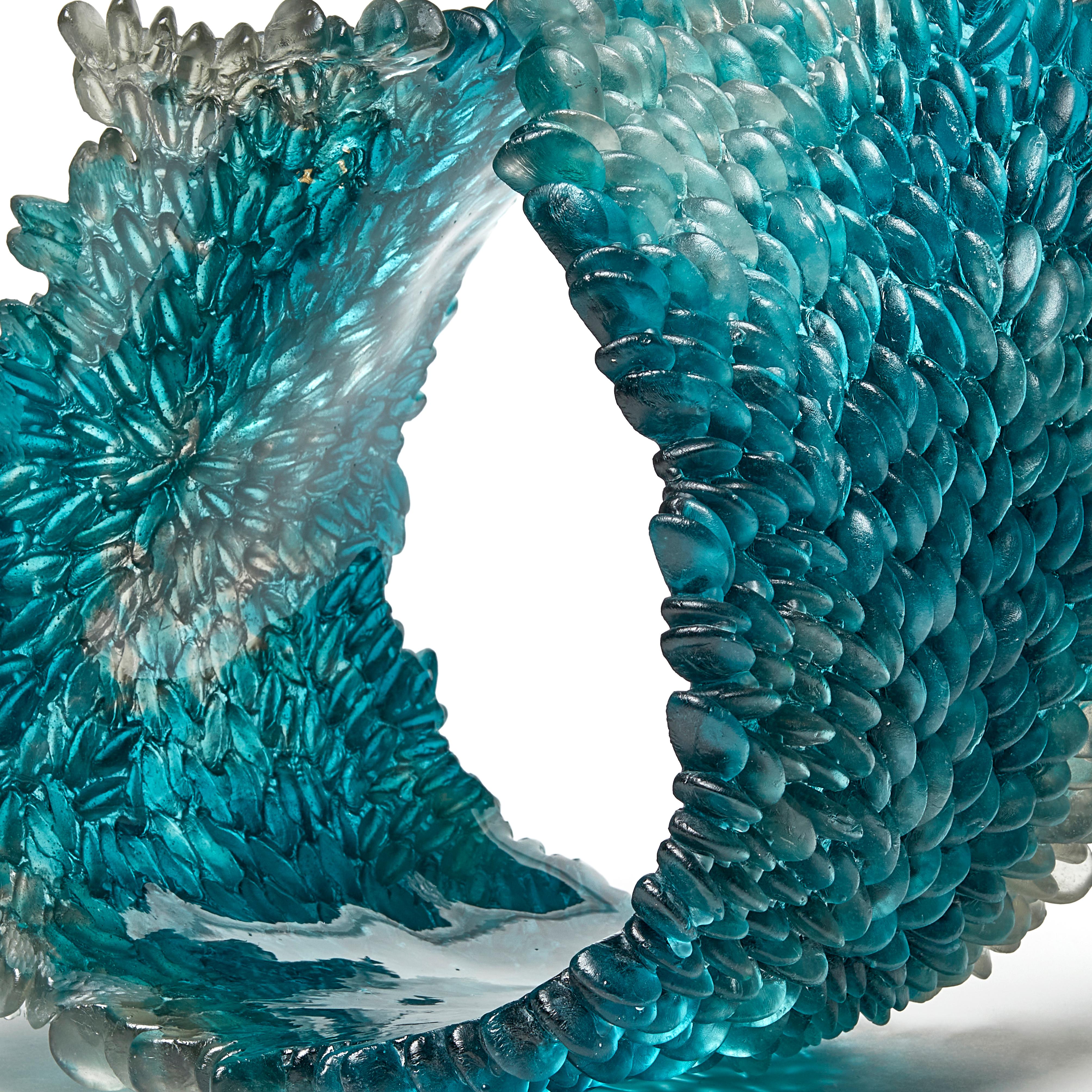 British Curled Over IV, Unique Glass Sculpture in teal & grey by Nina Casson McGarva