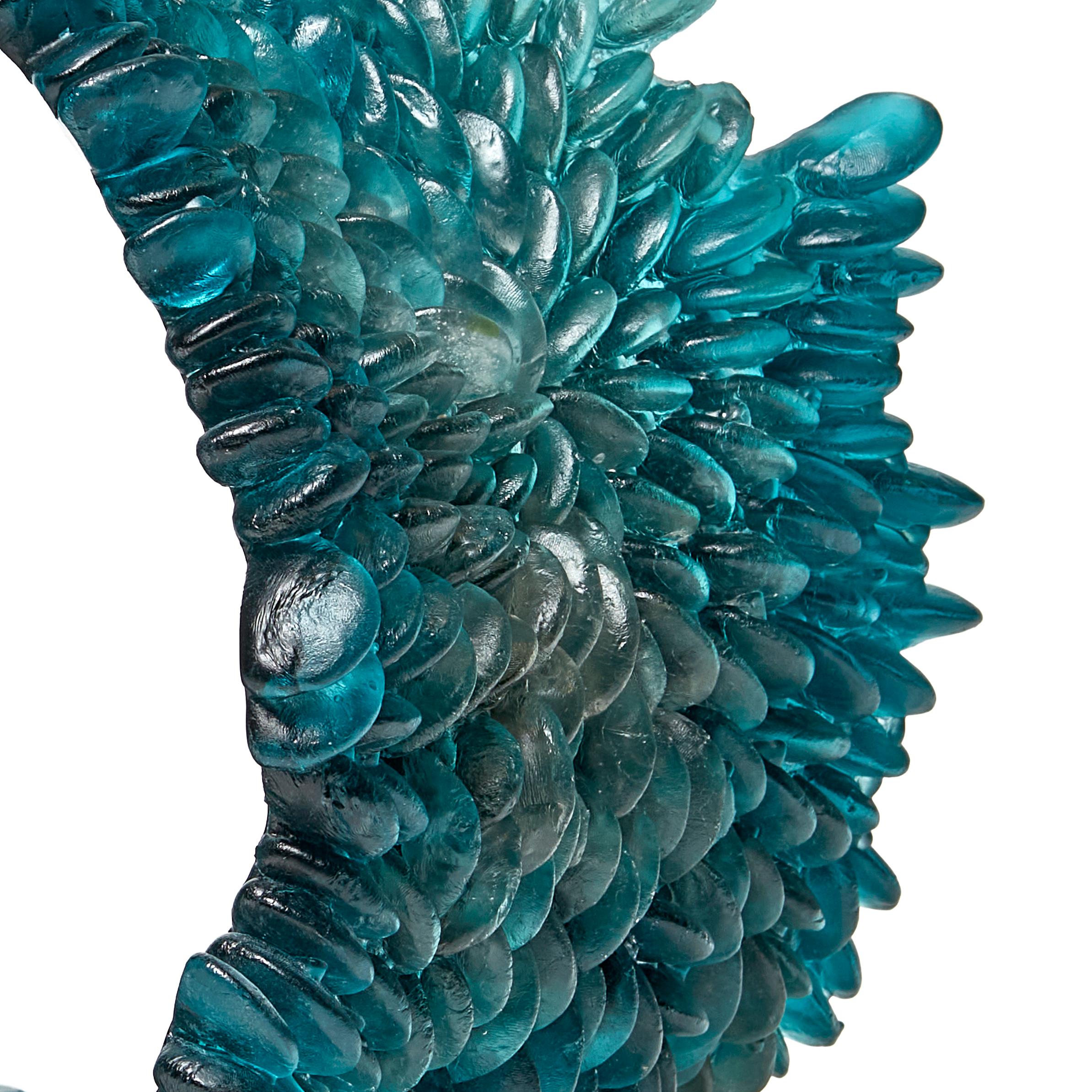 Curled Over IV, Unique Glass Sculpture in teal & grey by Nina Casson McGarva In New Condition In London, GB