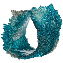 Curled Over IV, Unique Glass Sculpture in teal & grey by Nina Casson McGarva
