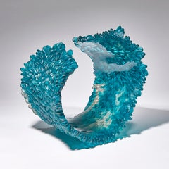 Curled Over V, a Unique Glass Sculpture in Teal & Grey by Nina Casson McGarva