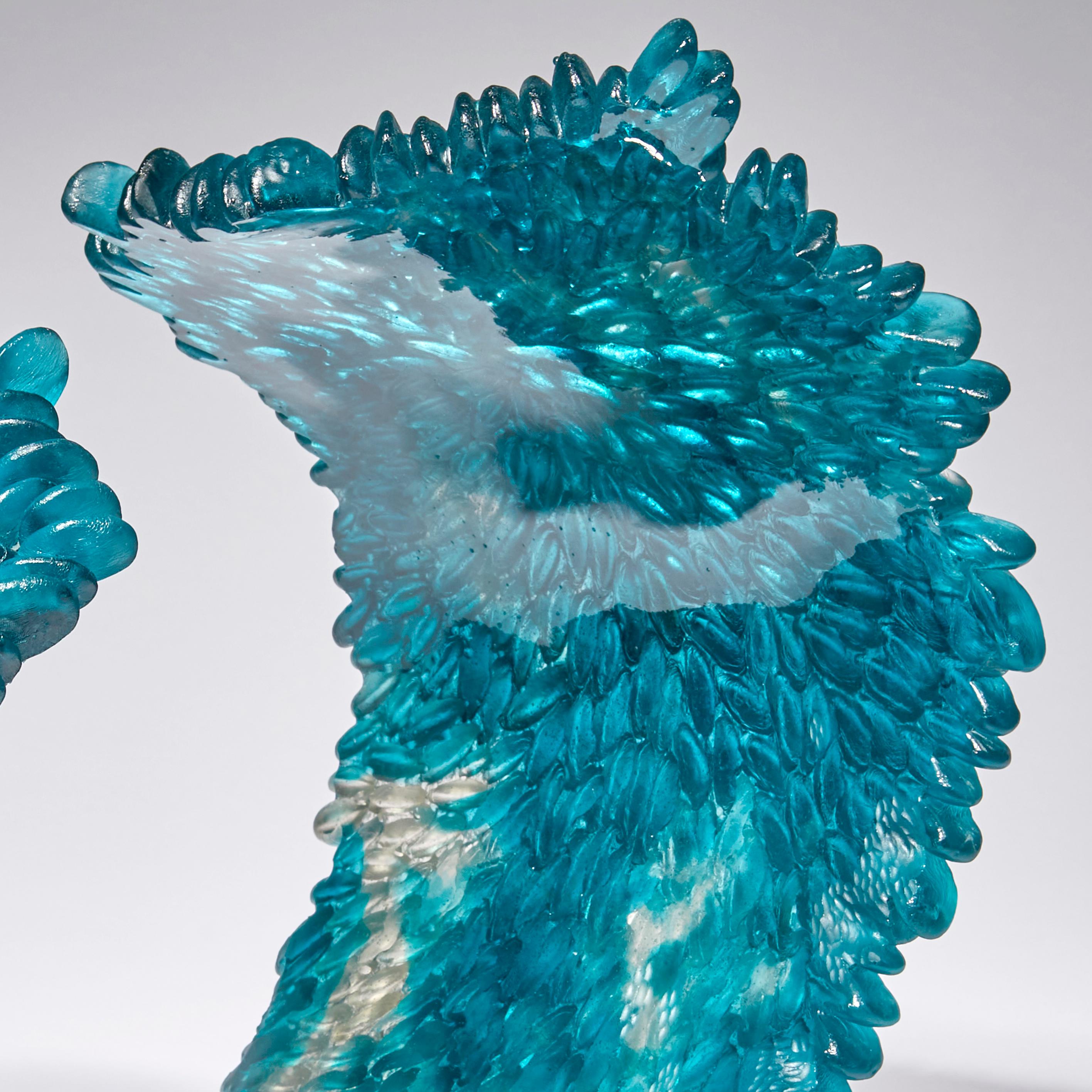 Hand-Crafted Curled Over V, a Unique Glass Sculpture in Teal & Grey by Nina Casson McGarva