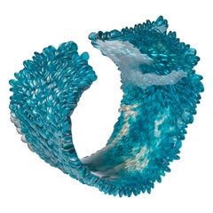 Curled Over V, a Unique Glass Sculpture in Teal & Grey by Nina Casson McGarva