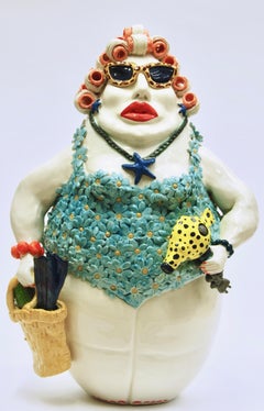 Rizadores Baño de sol Dama y dos cactus cabeza, Hecho a mano Italia 2024, Hecho a mano