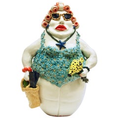 Curlers Sunbath Lady e due teste di cactus, Realizzato a mano in Italia 2024, Artigianato