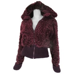 Curley Lamb Fur bomber Jacket with Hood