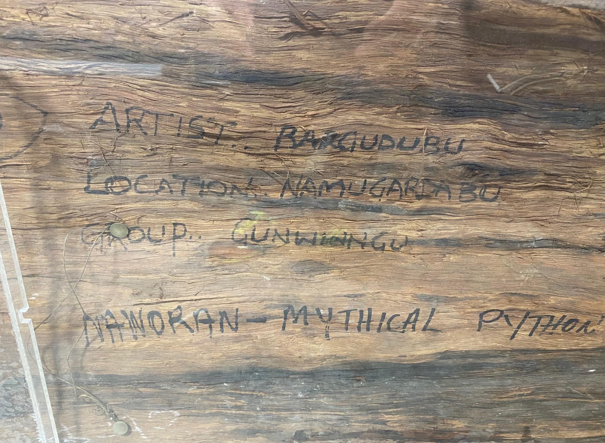 Curly Bardkadubbu Grande Arte Aborigena Australiana Pittura originale di serpente di corteccia in vendita 3