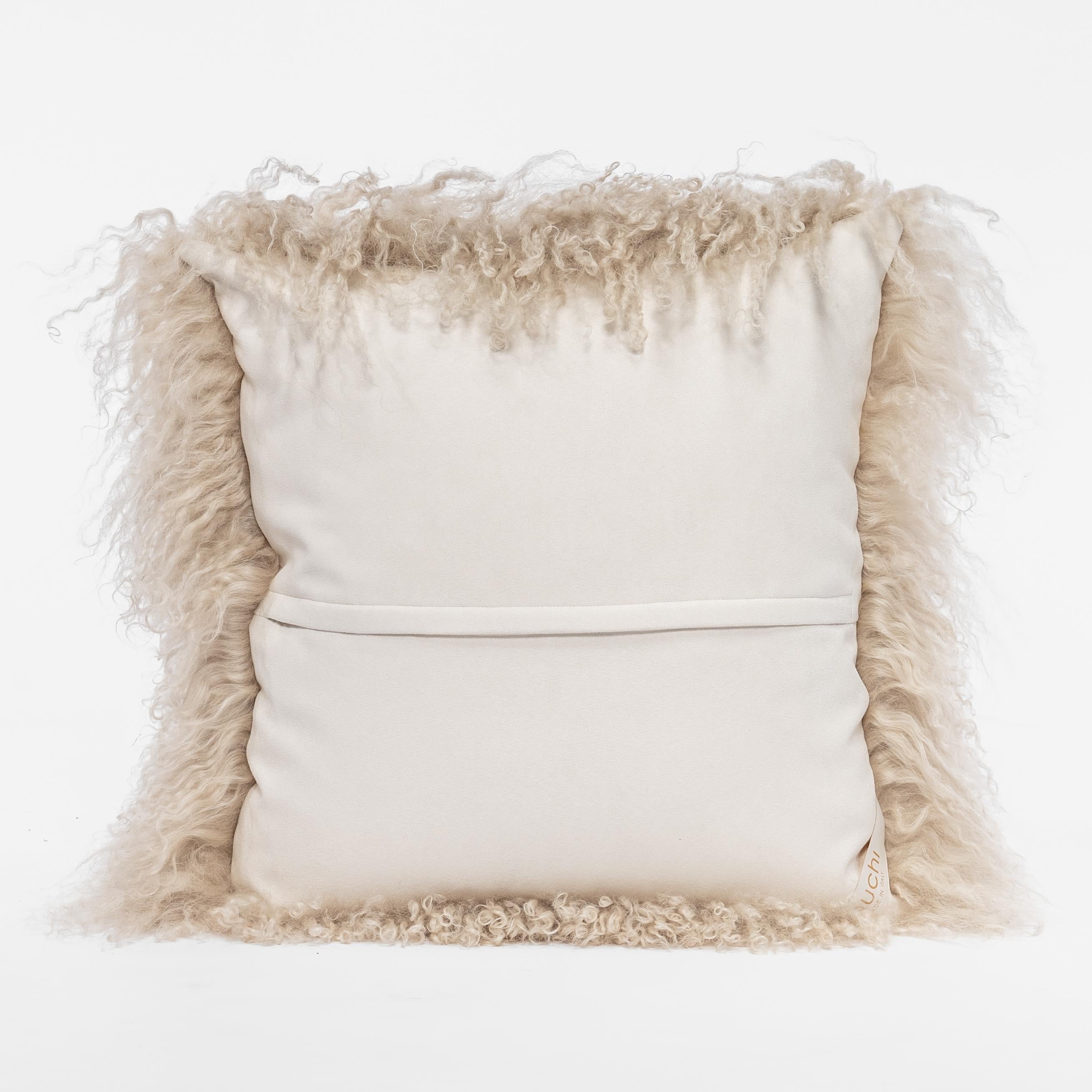 Cojín Cuadrado Beige Cordero del Tíbet by Muchi Decor, Made in Italy Moderno en venta