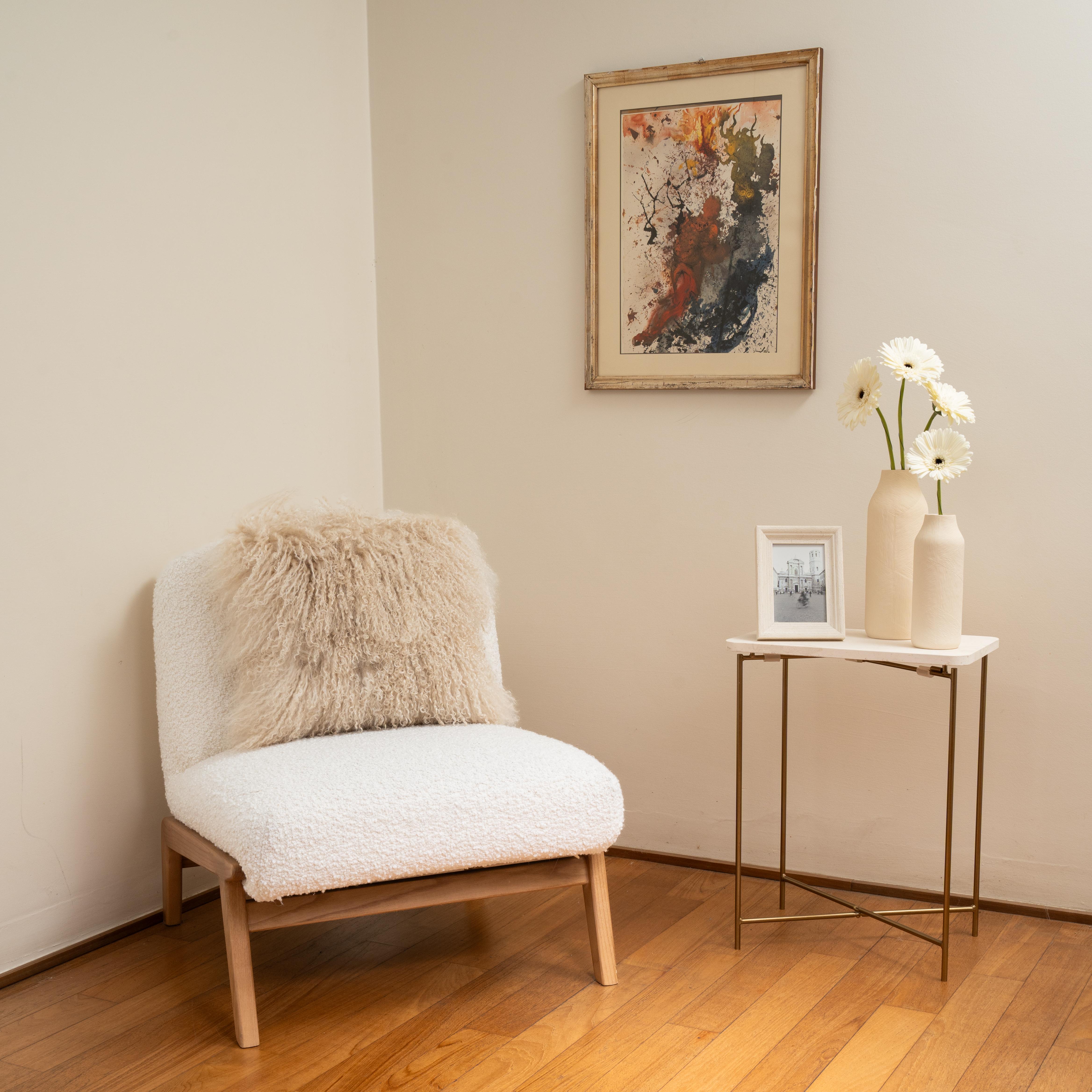 Cojín Cuadrado Beige Cordero del Tíbet by Muchi Decor, Made in Italy Hecho a mano en venta