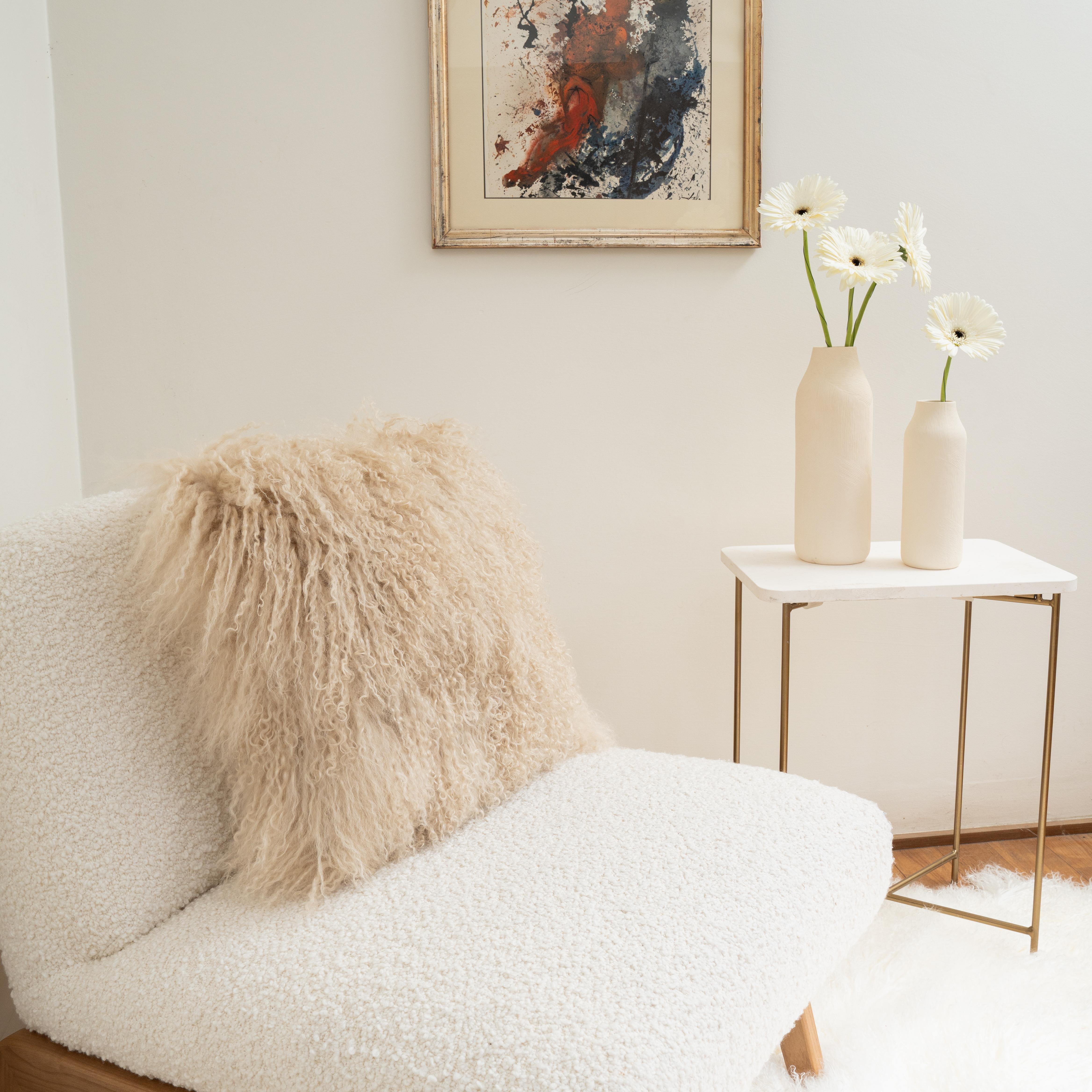 Cojín Cuadrado Beige Cordero del Tíbet by Muchi Decor, Made in Italy en Nuevo estado para la venta en Poviglio, IT