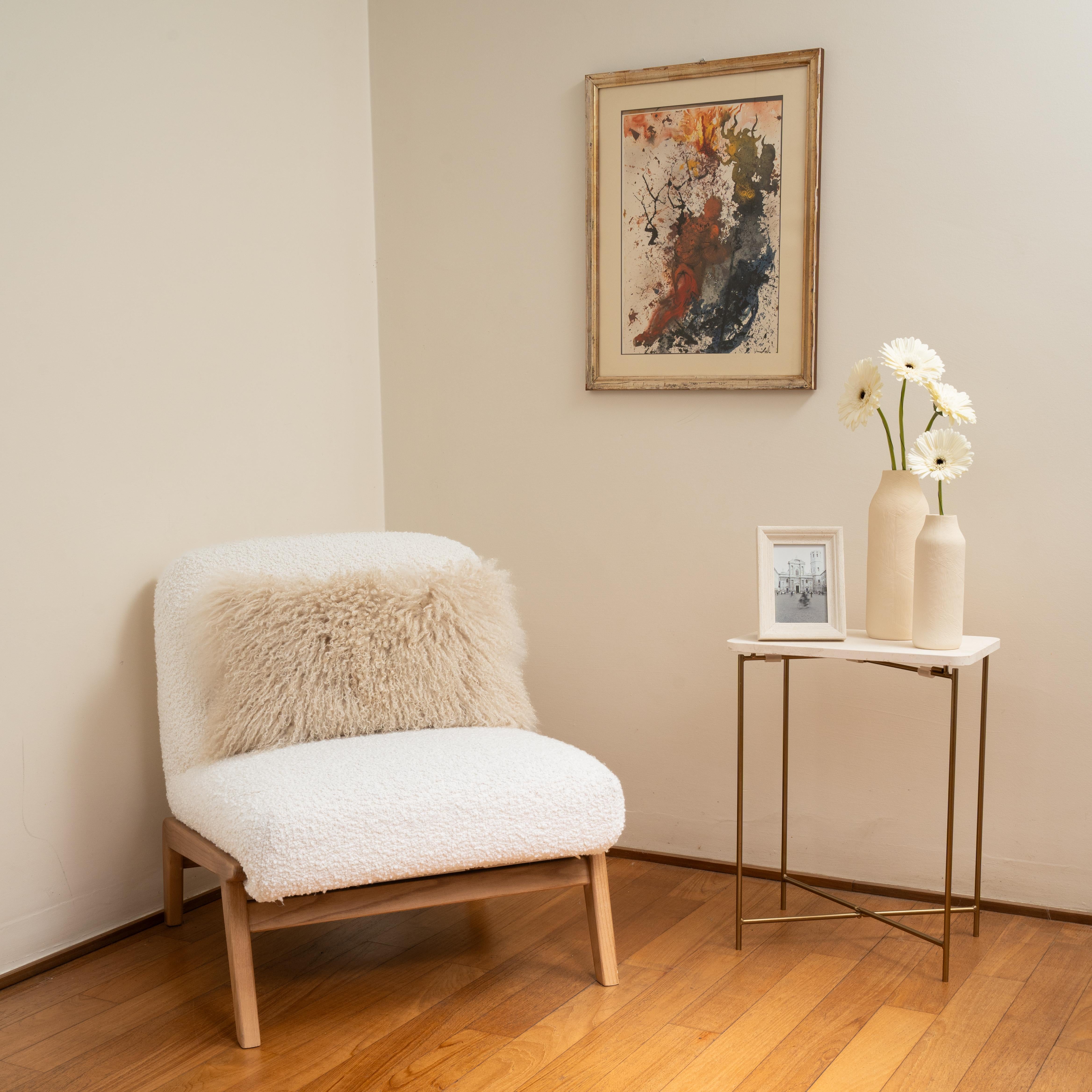 Hand-Crafted Tibet Lamb Beige Lumbar Cushion by Muchi Decor, Made in Italy For Sale