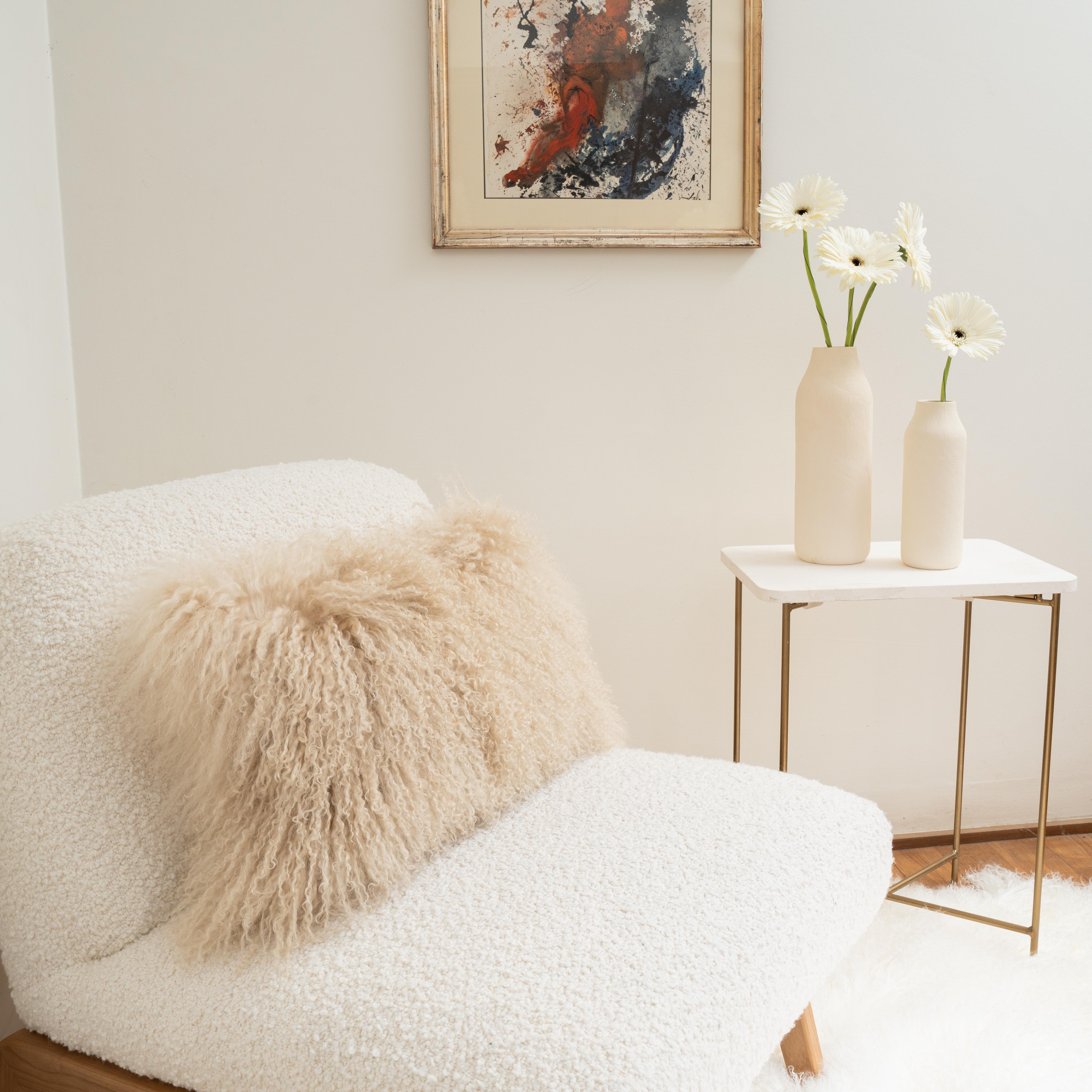 Tibet Lamb Beige Lumbar Cushion by Muchi Decor, Made in Italy In New Condition For Sale In Poviglio, IT