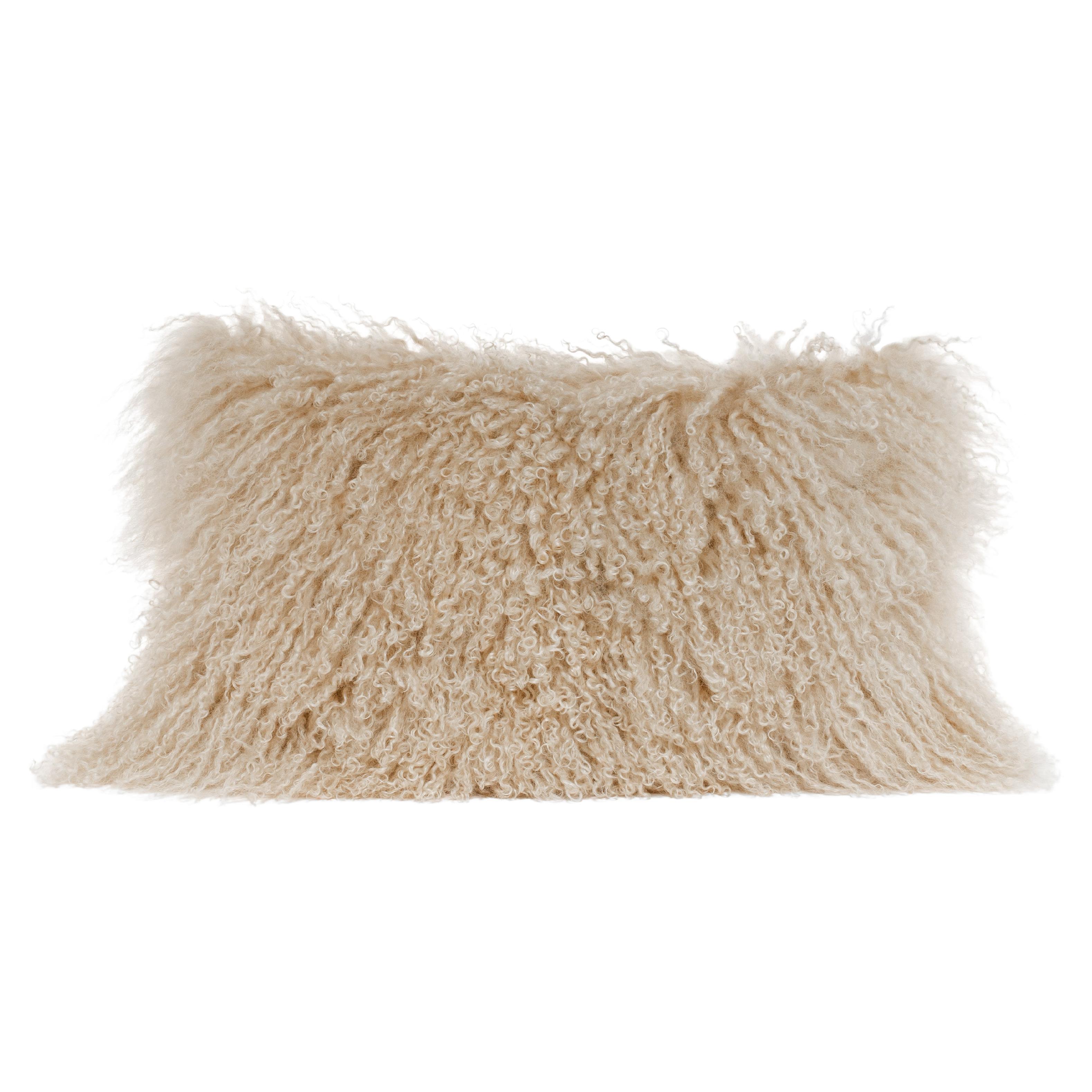 Tibet Lamb Beige Lumbar Cushion by Muchi Decor, Made in Italy