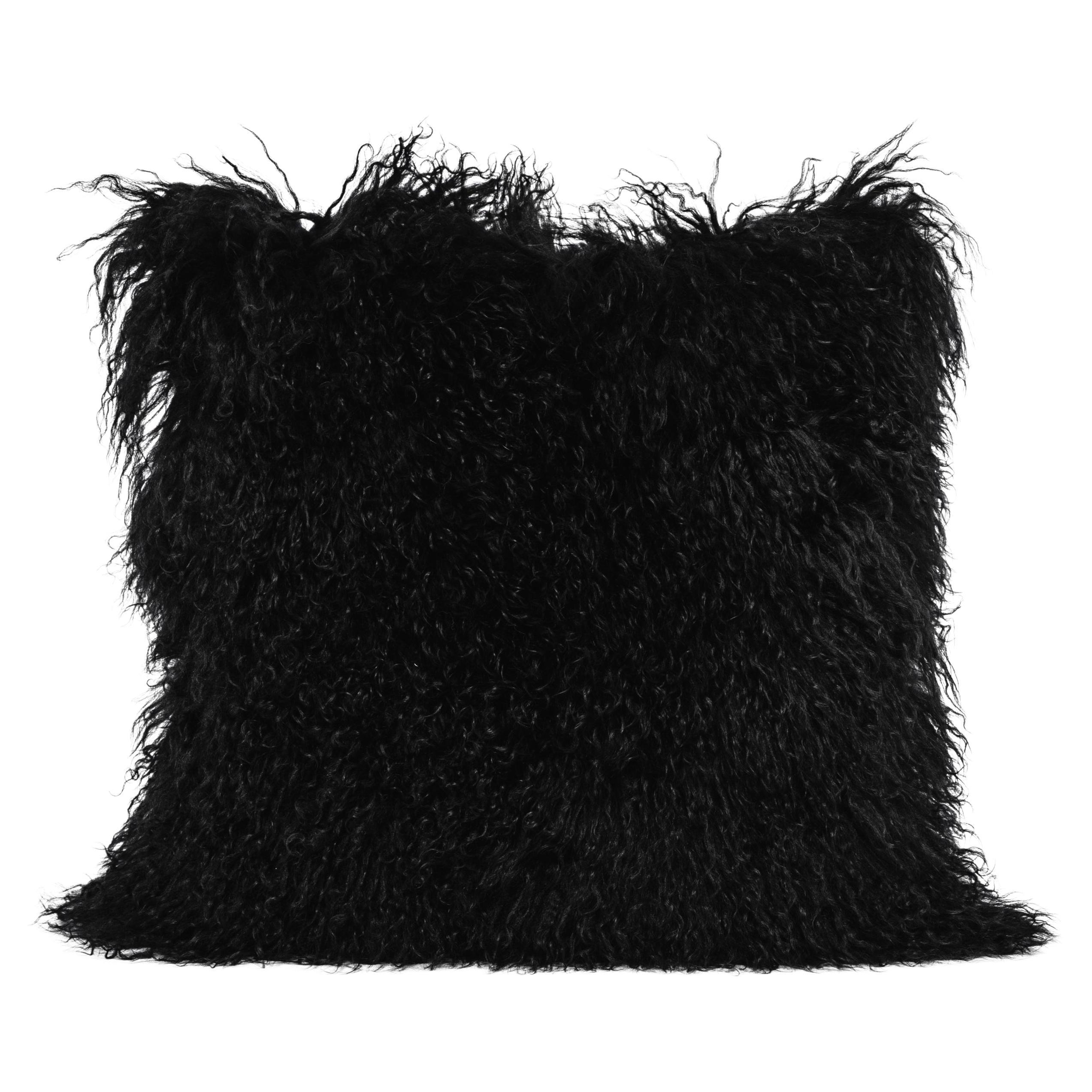Tibet Lamb Black Square Cushion by Muchi Decor, Made in Italy For Sale
