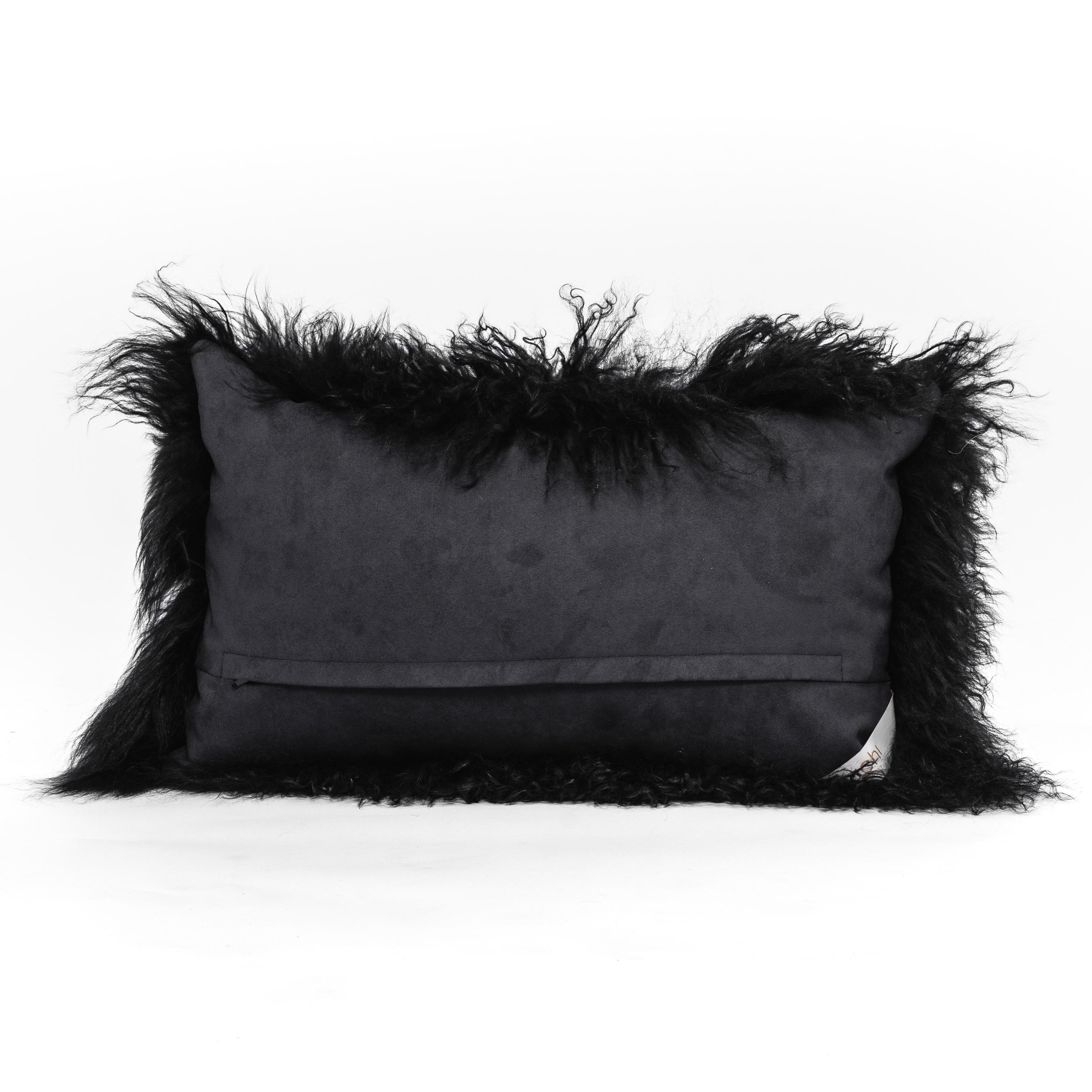 Tibetisches schwarzes Lendenkissen aus Lammfell von Muchi Decor, hergestellt in Italien (Moderne) im Angebot