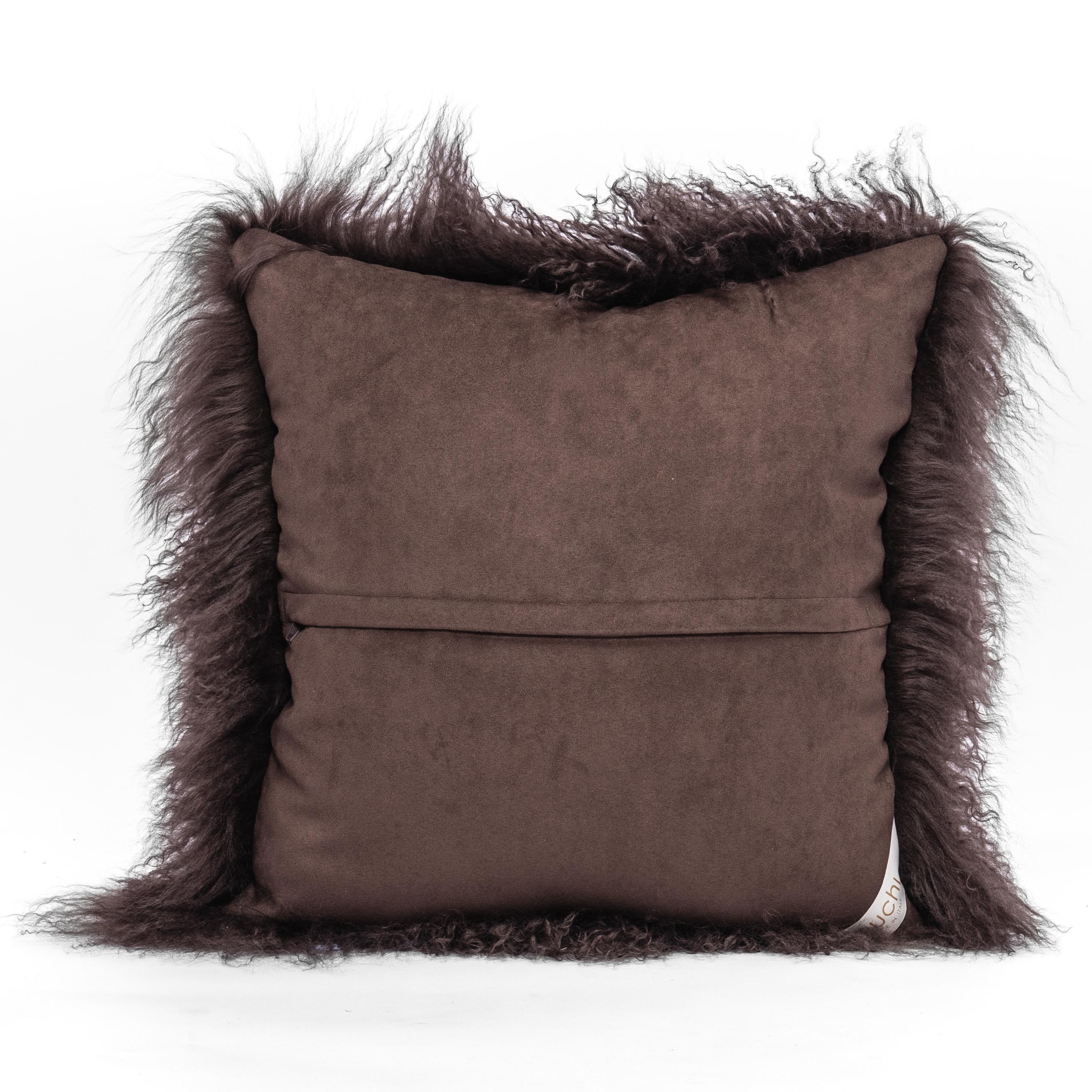 Cojín Cuadrado Marrón Cordero del Tíbet by Muchi Decor, Made in Italy Moderno en venta